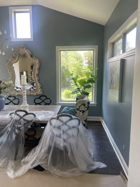 blue dining room painting by 99 Dollar Painter in Middle Tennessee